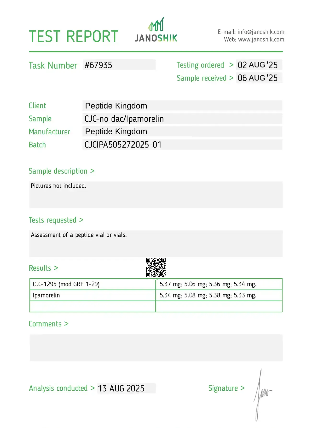 cjc 1295 no dac ipamorelin 5mg coa