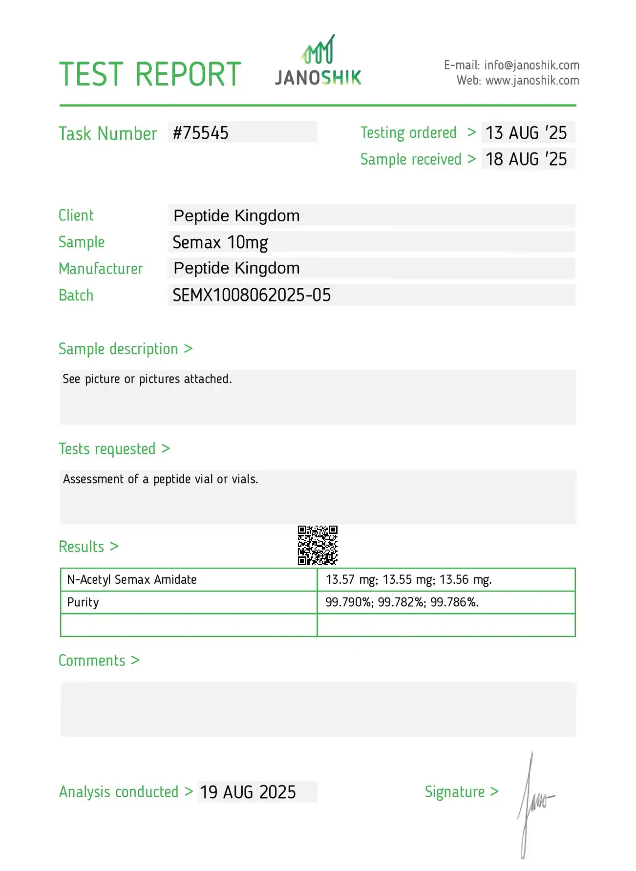 semax 10mg coa
